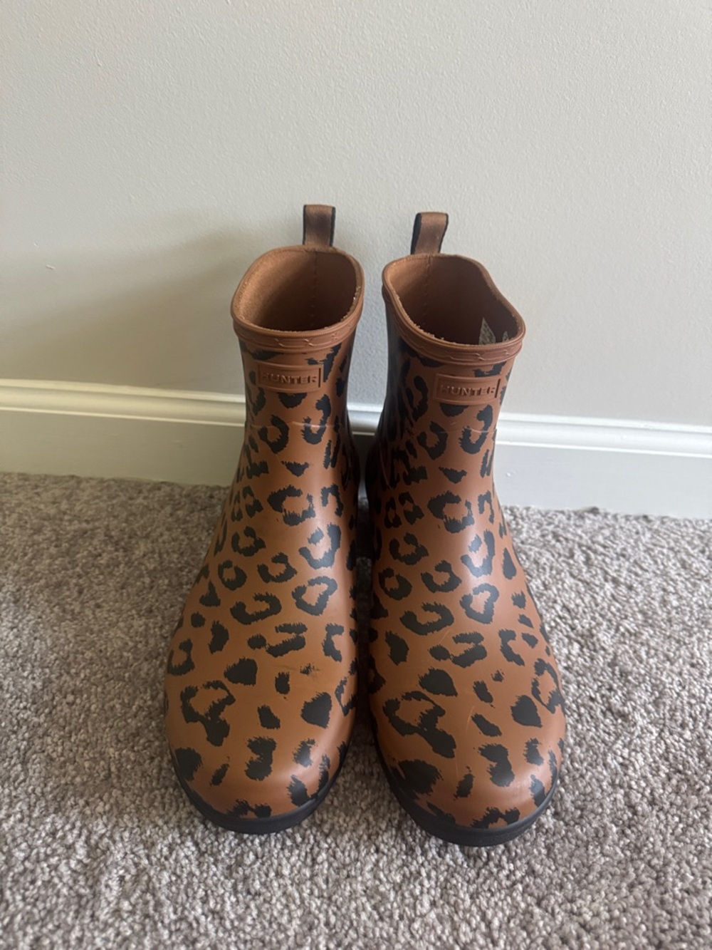 Hunter Brown Leopard Print Rain Boots